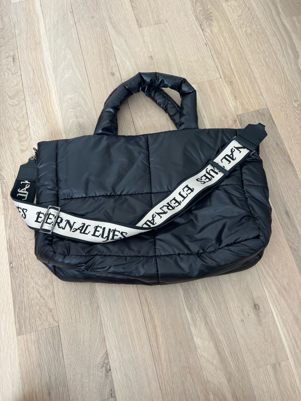 Quilted Black Puffer Tote Bag with Strap | Elevation Reflect Limited Edition